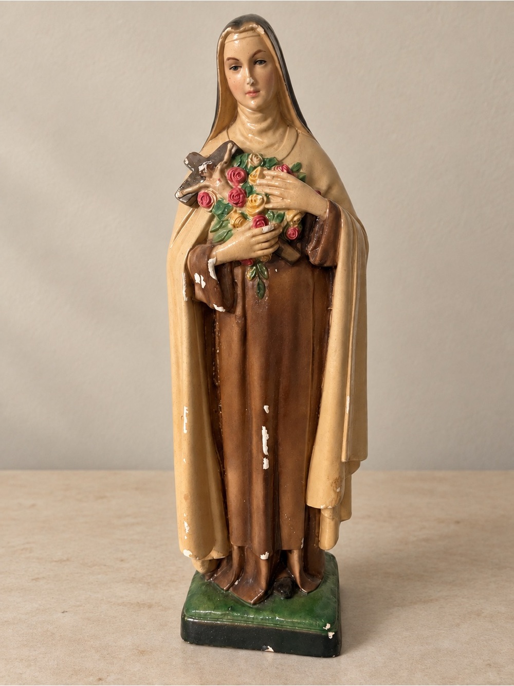 Religious Home Art Sculpture in Brown and Cream